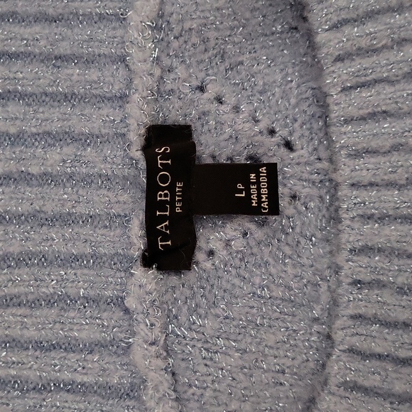 🛍Talbots Womens L Petite Sweater Blue Open Cable Knit Metallic‎ Diamond Sparkly - Picture 2 of 4